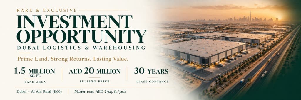 Rare & Exclusive Investment Opportunity - Dubai Logistics & Warehousing along Dubai-Al Ain Road (E66)